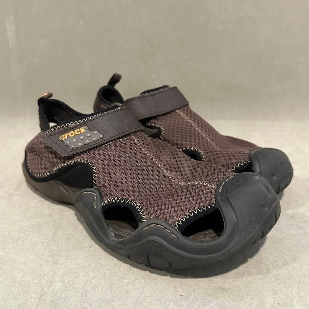 Crocs Swiftwater Brown Black Mesh Closed Toe Sport Sandals Mens 9 15041